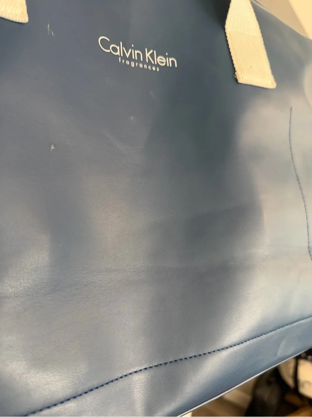 Calvin Klein Navy Weekender Duffel Bag with White Straps